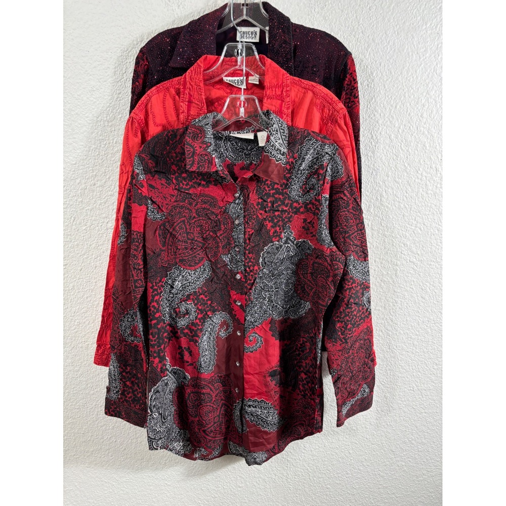Chicos‎ Womens Size 0 Lot of 3 Top Jacket Red Black Paisley Mixed Prints
